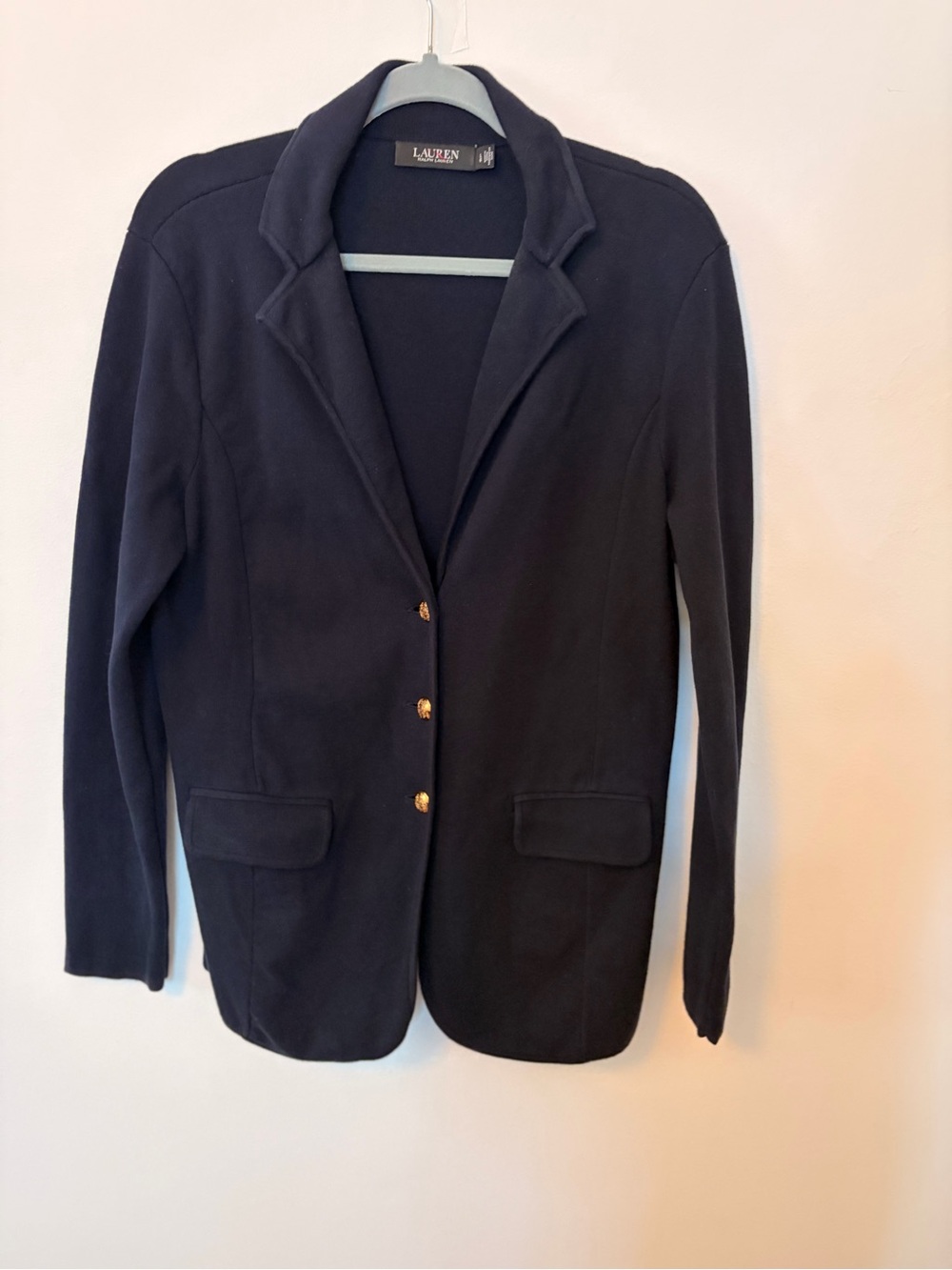 Ralph Lauren Navy Knit Blazer with Gold Buttons